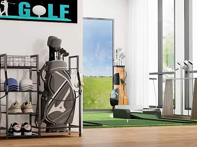 Functional Golf Storage Rack Organizing Golf Bag Clubs and Shoes 3d model