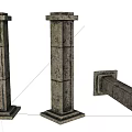 Ancient Stone Columns With Textured Surfaces Two Standing And One Fallen 3d model