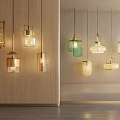 Various Designed Pendant Lights In Modern Interior With Glass Metal And Wooden Elements