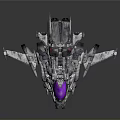 Detailed Futuristic Sci-Fi Spaceship With Silver Metallic Structure And Purple Transparent Section 3d model