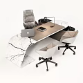 Modern Marble Office Desk with Laptop Desk Lamp Notebook and White Ergonomic Chairs