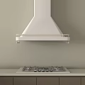 Modern Kitchen Interior With White Range Hood And Gas Cooktop On Sleek Countertop