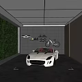 Luxury Parking Garage Featuring White Sports Car Green Living Wall And Illuminated Side Panels