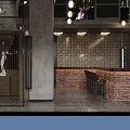 Industrial Bar Interior With Brick Wall Counter Stools Bottle Shelves And Pendant Lights