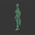 Game and Movie Character Teal 3D Model with Horns Golden Accents Dragon Elements and Staff