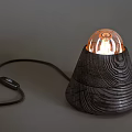 Modern Wooden Table Lamp With Conical Base Transparent Spherical Shade And Illuminated Bulb