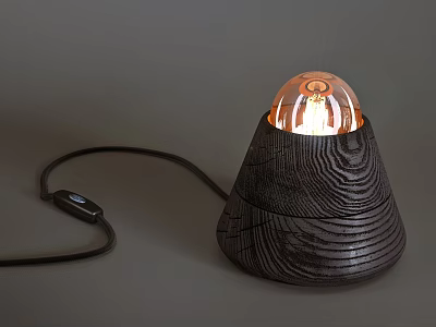 Modern Wooden Table Lamp With Conical Base Transparent Spherical Shade And Illuminated Bulb 3d model