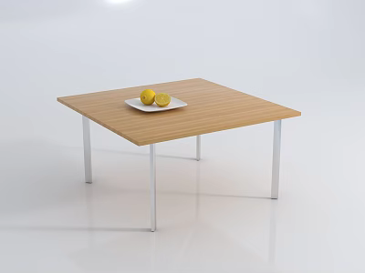 Modern Wooden Top Coffee Table with Metal Legs White Plate and Two Lemons 3d model