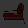 Stylish Red Leather Armchair with Wooden Armrests and Legs for Living Room