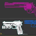 Various Types of Handguns Including Revolver and Semi Automatic Pistols