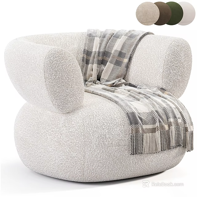 Light Textured Single Sofa With Rounded Armrests And Plaid Blanket 3d model 