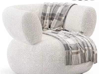 Light Textured Single Sofa With Rounded Armrests And Plaid Blanket 3d model