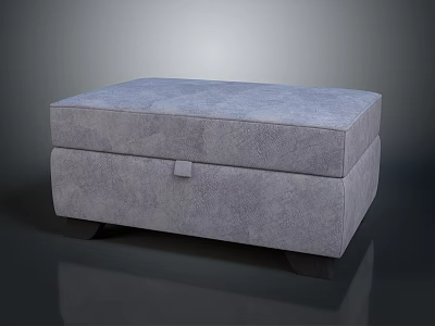 Modern Gray Fabric Storage Ottoman With Simple Design And Wooden Legs 3d model