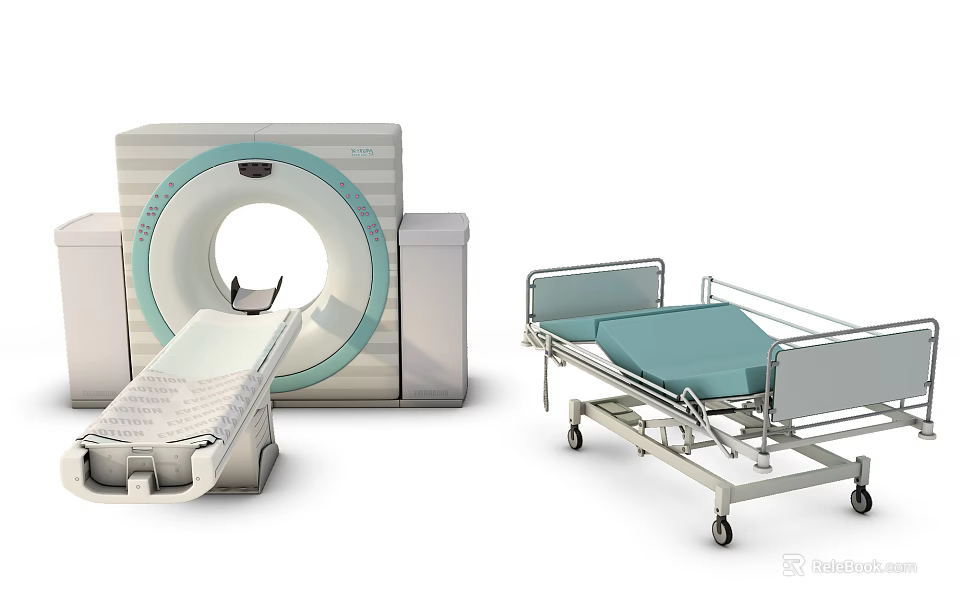 Advanced Medical Equipment Featuring CT Scanner And Mobile Hospital Bed For Healthcare 3d model 