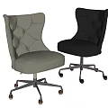 Light Gray And Black Diamond Tufted Leather Office Chair With Metal Base And Swivel Wheels