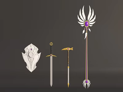 Modern Cold Weapon Sword Shield Axe Tomahawk Scepter 3d model