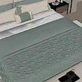 New Chinese Style Bedroom Interior With Green Quilt Patterned Rug And Floor to Ceiling Window
