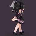 Cute Anime Character With Black And White Pigtails Red Eyes And Purple Plaid Skirt