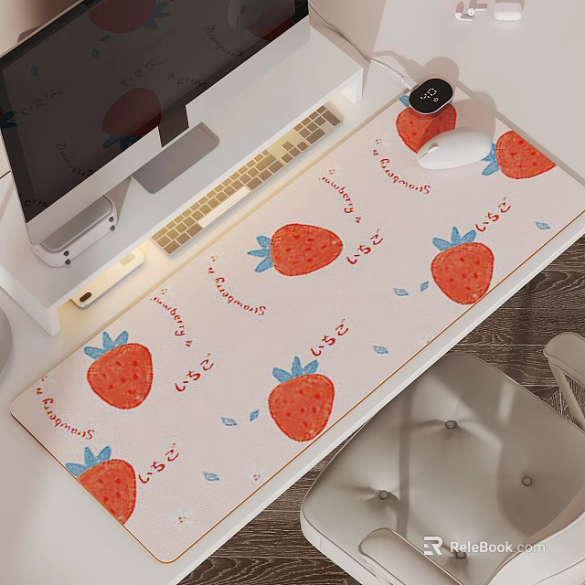 Strawberry Pattern Mouse Pad With Decorative Design For Computer Desk Setup 3d model 