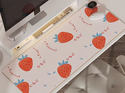 Strawberry Pattern Mouse Pad With Decorative Design For Computer Desk Setup 3d model