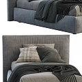 Modern Gray Upholstered Single Bed With Soft Pillows And Fringe Blanket