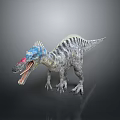 Realistic 3D Dinosaur Model With Open Mouth Blue Head Red Snout And Striped Body