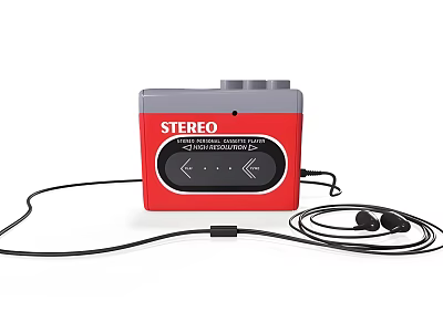 Portable Red And Gray Stereo AM FM Radio Cassette Player With Headphones For Daily Use 3d model