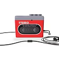 Portable Red And Gray Stereo AM FM Radio Cassette Player With Headphones For Daily Use