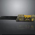 Futuristic Mechanical Weapon Design With Yellow Stripes Circular Dials And Long Blade