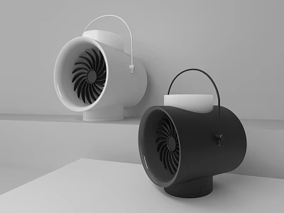 Stylish Black and White Portable Air Conditioner Fan with Modern Handle Design 3d model