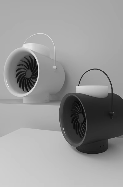 Stylish Black and White Portable Air Conditioner Fan with Modern Handle Design 3d model
