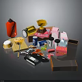 Collection of Various Everyday Objects Including Colored Containers Electronics Accessories and Stationery 3d model