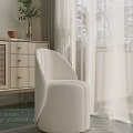 Beige Single Sofa In Cozy Fabric With Cabinet Plant Curtains And Natural Light Interior