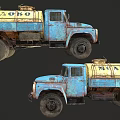 Vintage Blue Milk Tanker Truck Model With Rusty Exterior Details