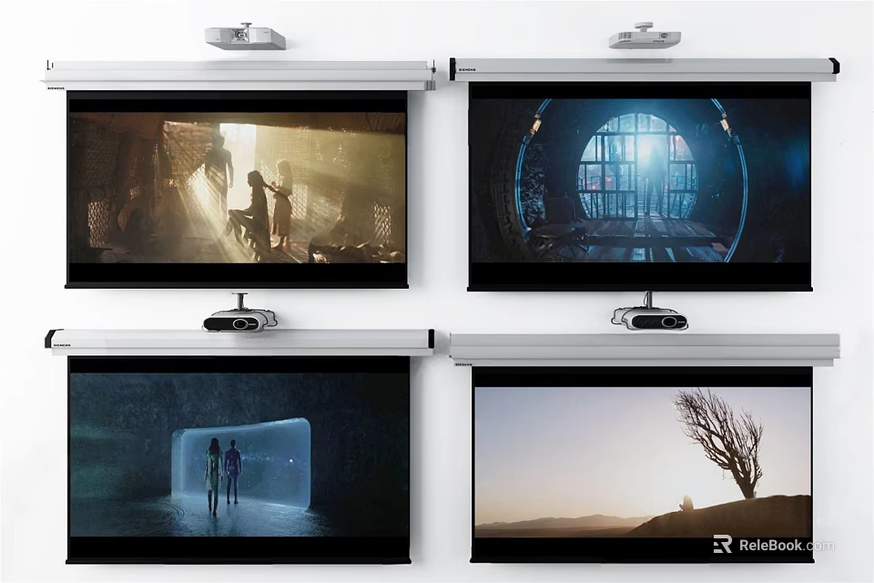 Projection Monitoring System With Multiple Screens Displaying Various Surveillance Scenes 3d model 