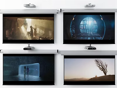 Projection Monitoring System With Multiple Screens Displaying Various Surveillance Scenes 3d model