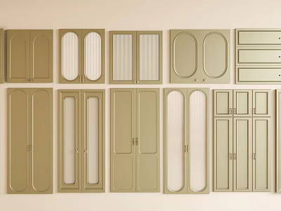 Various Beige Cabinet Door Styles With Glass Inserts And Different Shapes 3d model