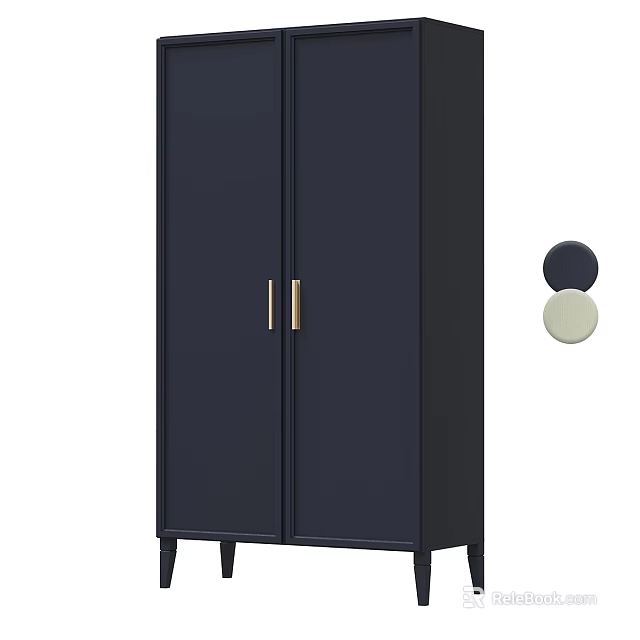 Modern Navy Blue Wardrobe With Gold Handles And Color Options 3d model 