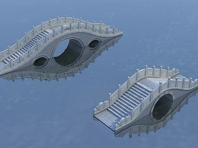 Traditional Stone Arch Bridge With Steps And Reflection On Calm Water 3d model