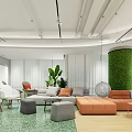 Modern Cozy Lounge Area With Green Plant Wall Sofa And Round Decorative Lamp