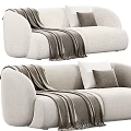 Light Colored Fabric Two-seater Sofa With Soft Blanket And Decorative Pillow 3d model