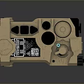 Khaki And Black Tactical Weapon Device With Buttons Knobs And QR Code