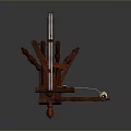 Traditional Wooden Spinning Wheel With Large Wheel And Candle Lamp Design