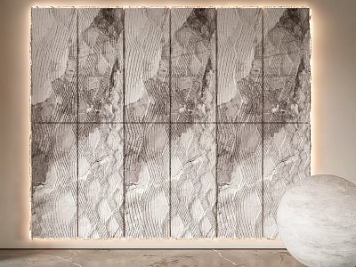 Interior Textured Stone Panel Feature Wall With Backlighting And Decorative Sphere 3d model