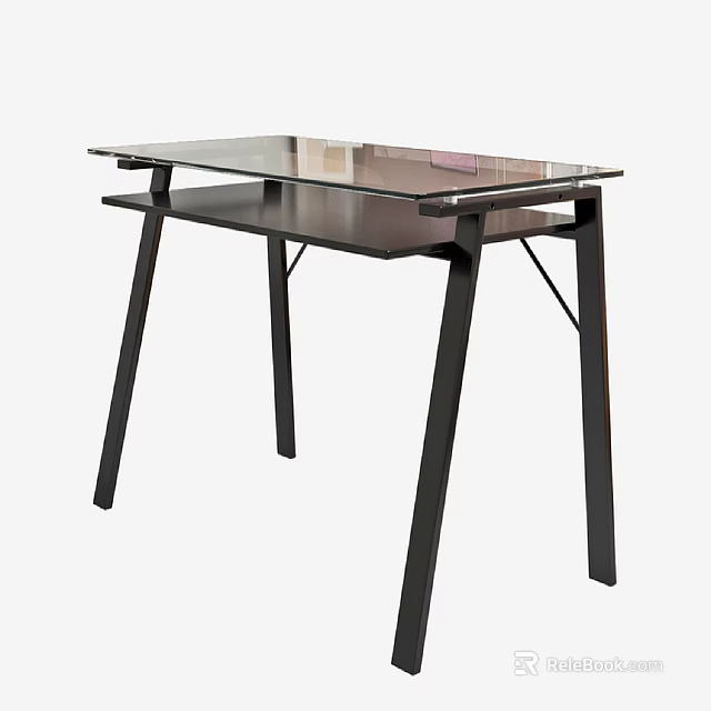 Modern Glass Top Desk With Black Metal Frame And Sleek Design Structure 3d model 