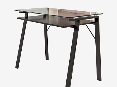 Modern Glass Top Desk With Black Metal Frame And Sleek Design Structure 3d model