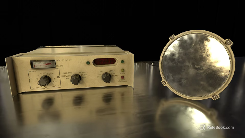 Vintage Electronic Device With Control Knobs And Metallic Reflective Disc 3d model 