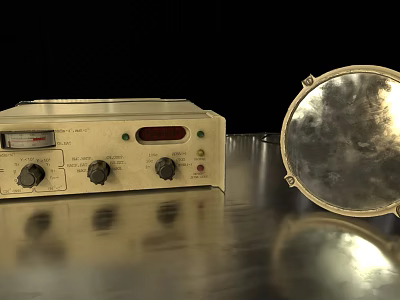 Vintage Electronic Device With Control Knobs And Metallic Reflective Disc 3d model