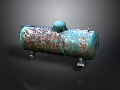 Rusted Blue Metal Gas Tank With Support Legs And Vintage Design 3d model