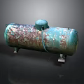 Rusted Blue Metal Gas Tank With Support Legs And Vintage Design